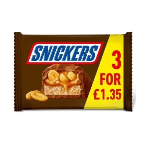 Snickers Caramel, Nougat, Peanuts & Milk Chocolate Bars Multi Pack (3 x 41.7g) (125.1g)